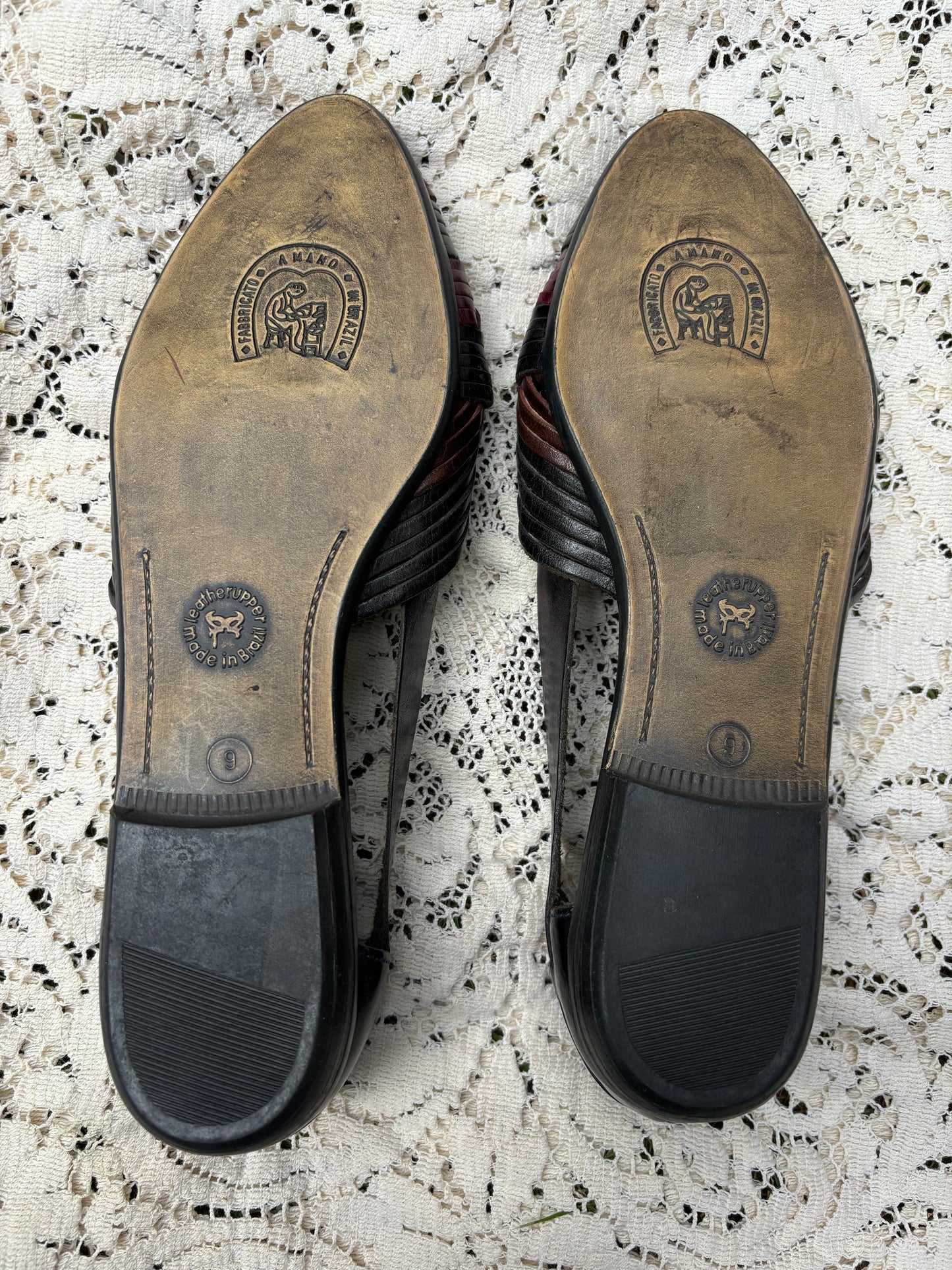 Vintage Black Leather Slides - Size 9