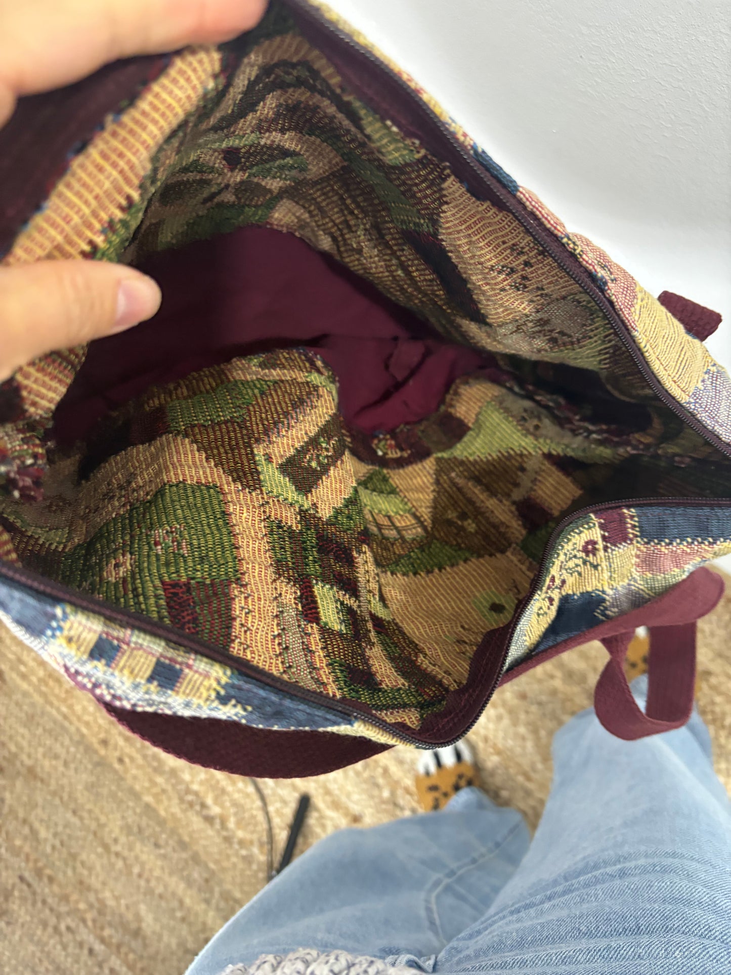 Burgundy Embroidered Tote Bag