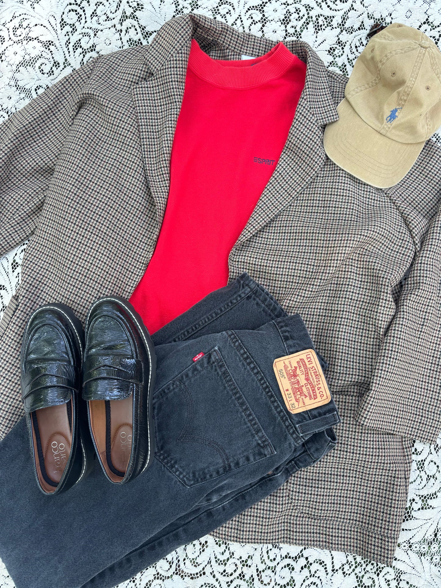 Vintage Houndstooth Plaid Blazer