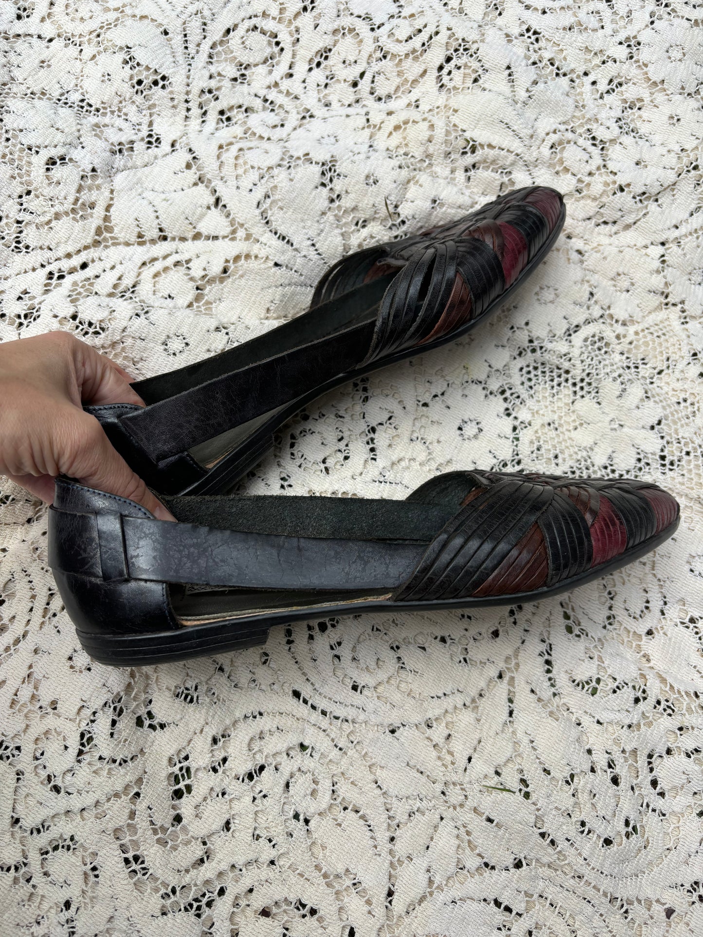 Vintage Black Leather Slides - Size 9