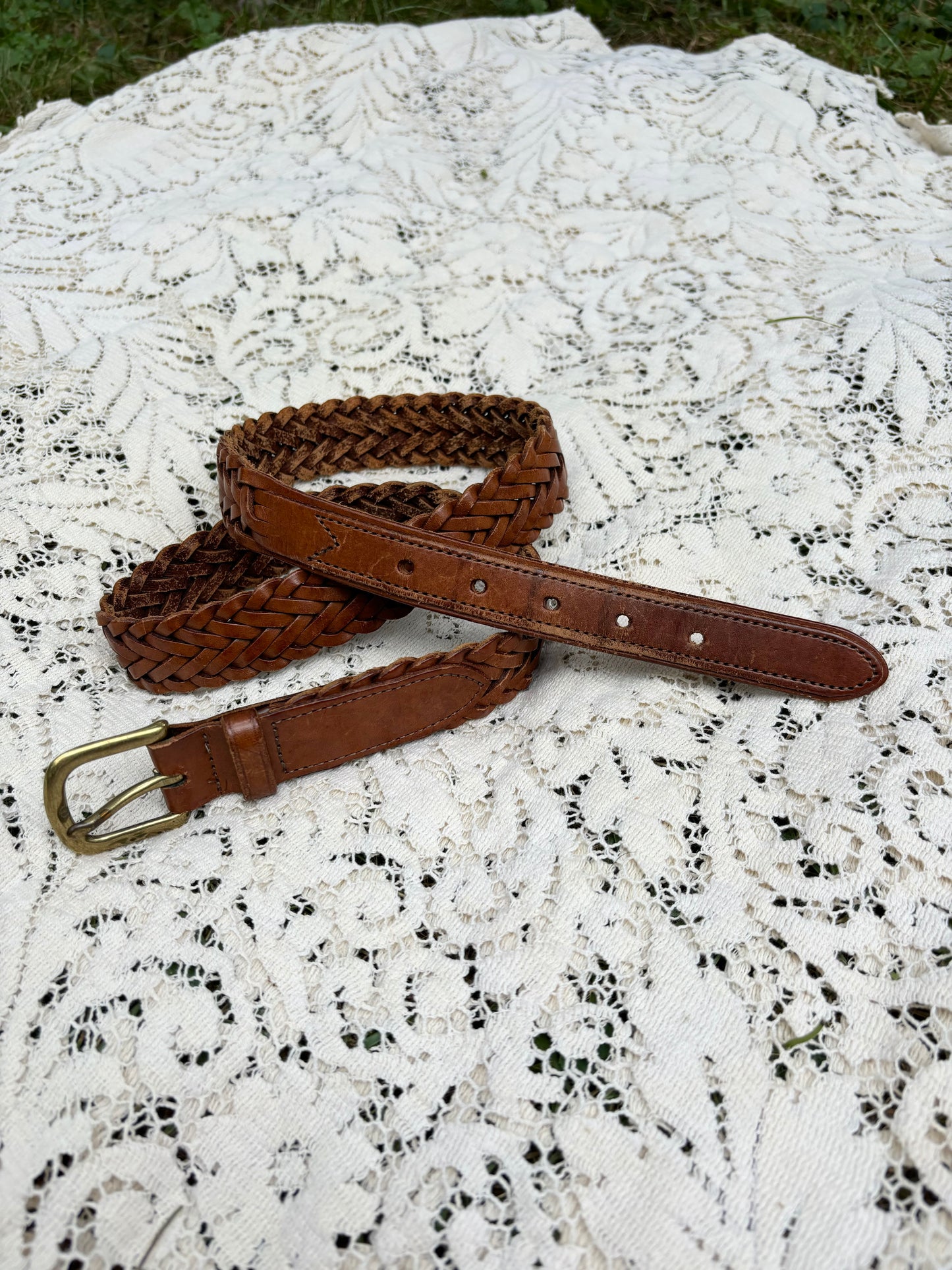 Vintage LL Bean Braided Leather Belt - S/M