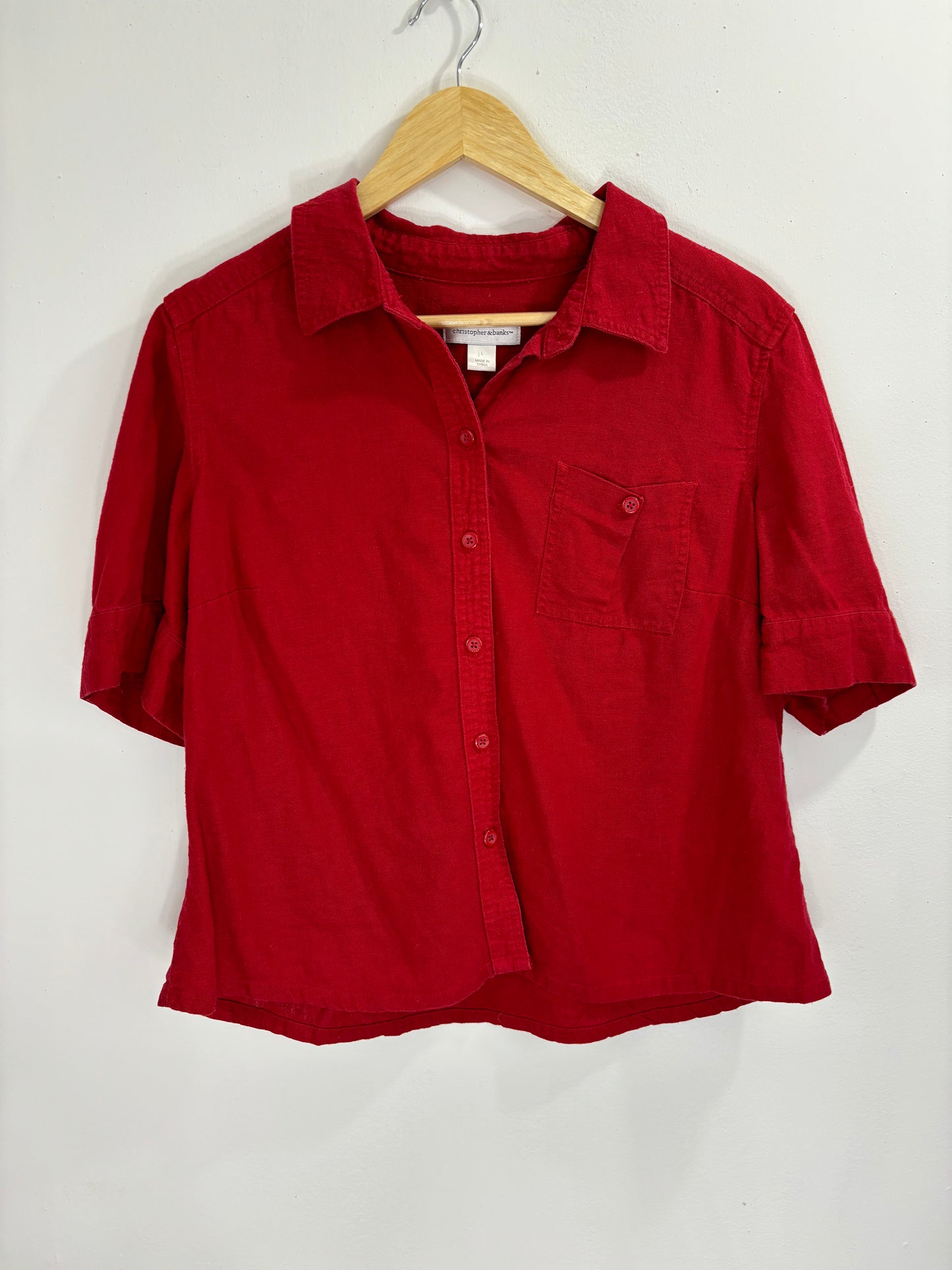 Vintage Red Short Sleeve Button Down - XS/S/M