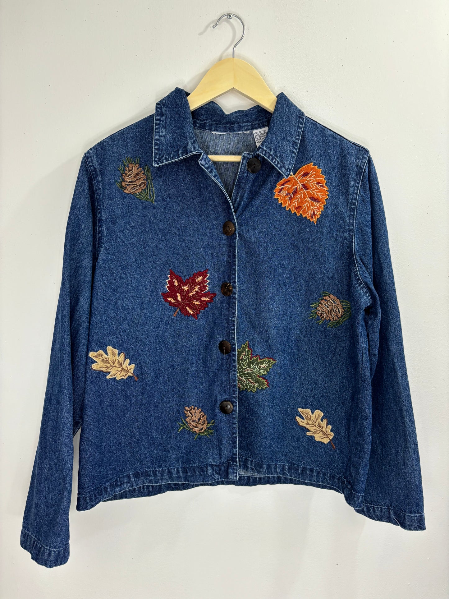 Vintage Fall Leaves Denim Shirt-Jacket