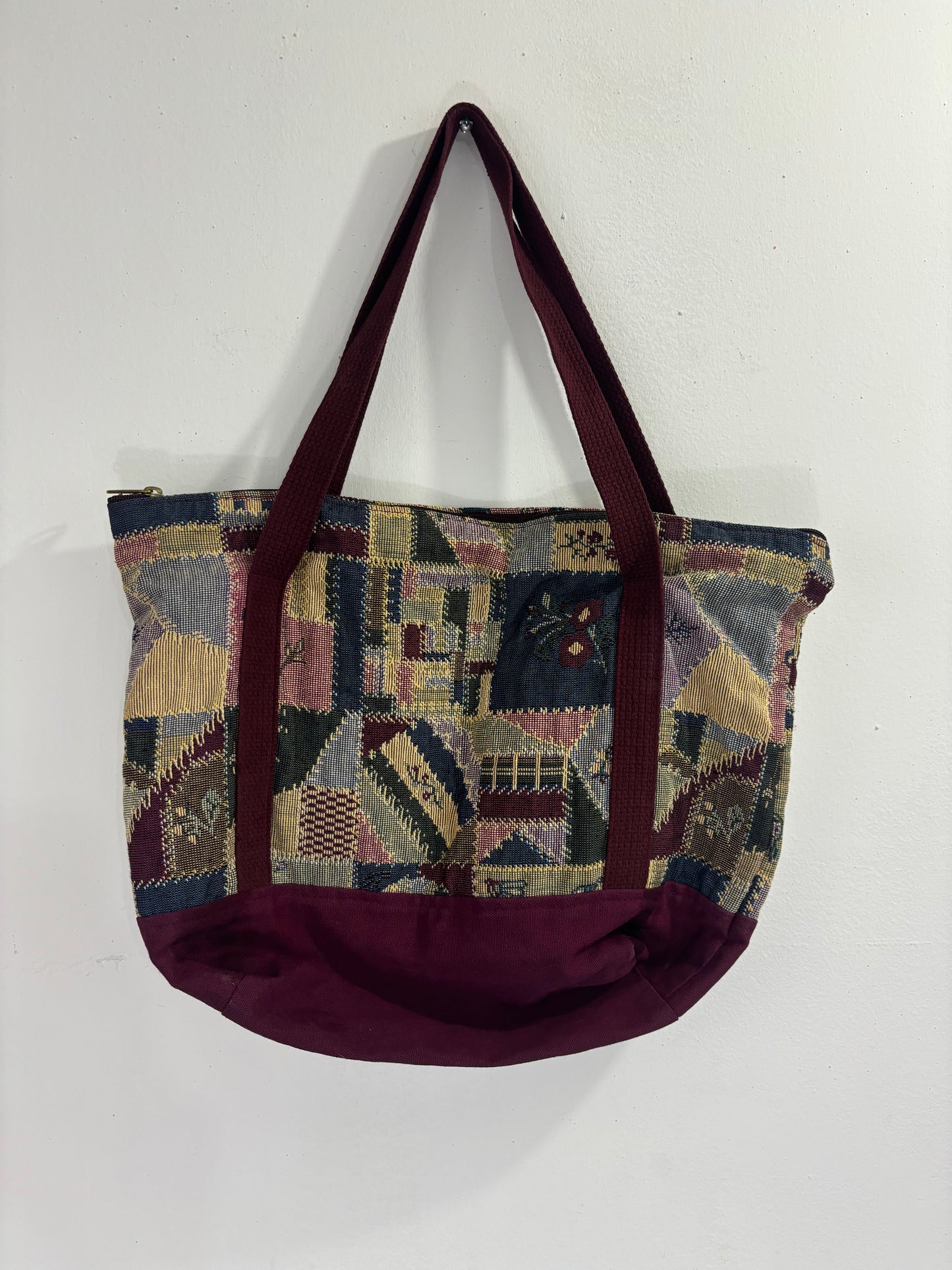 Burgundy Embroidered Tote Bag