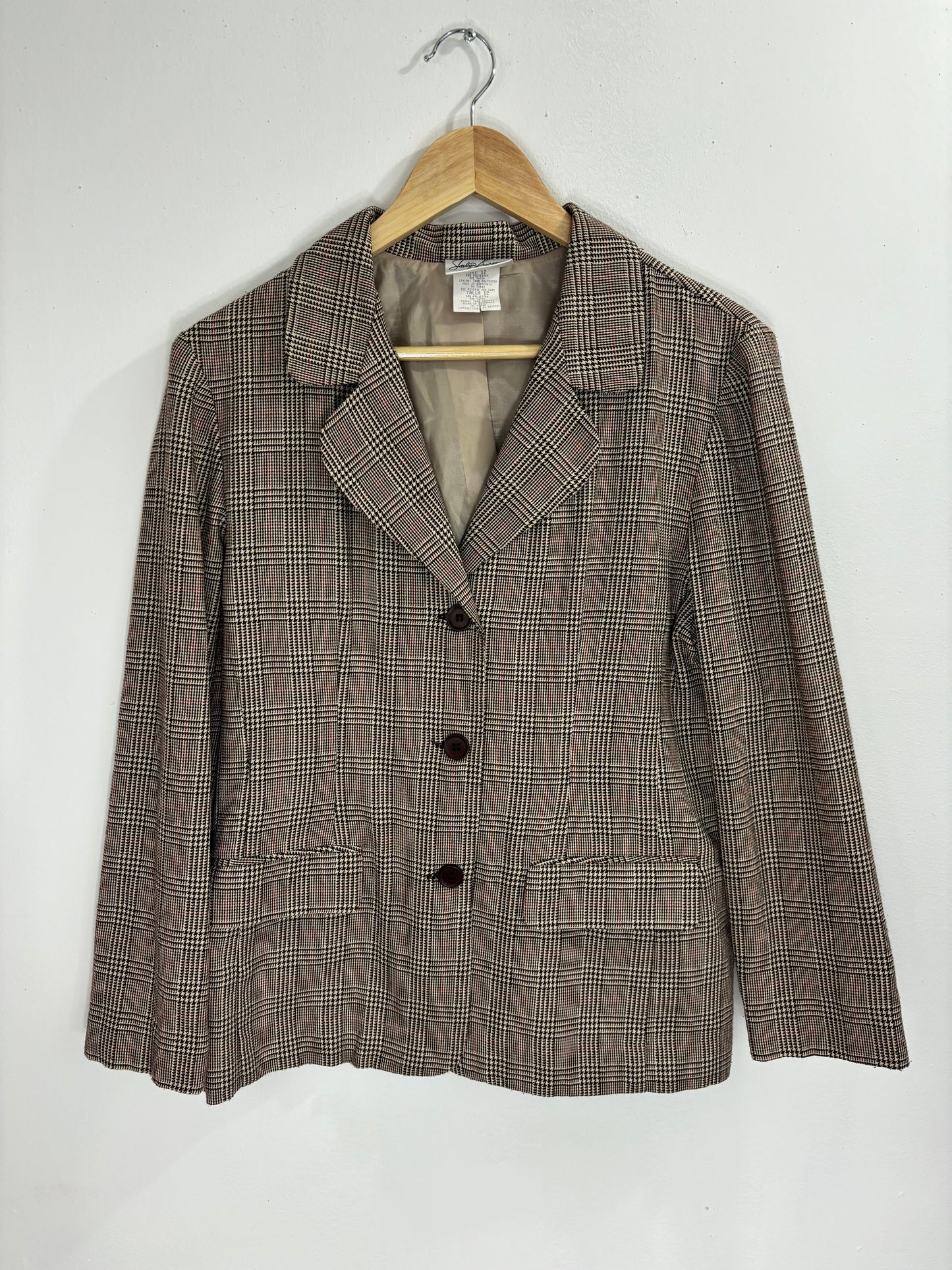 Vintage Houndstooth Plaid Blazer - XS